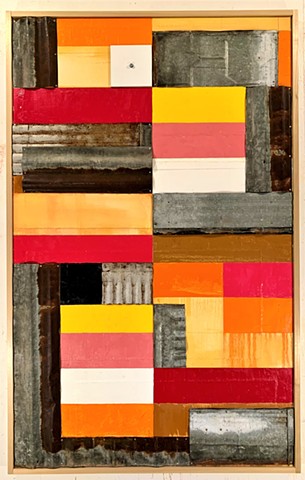 mixed media abstract grid painting oil painting assemblage collage art 