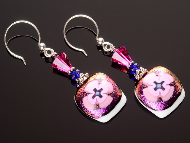 Pink & Cobalt Buttercup Flower Earrings