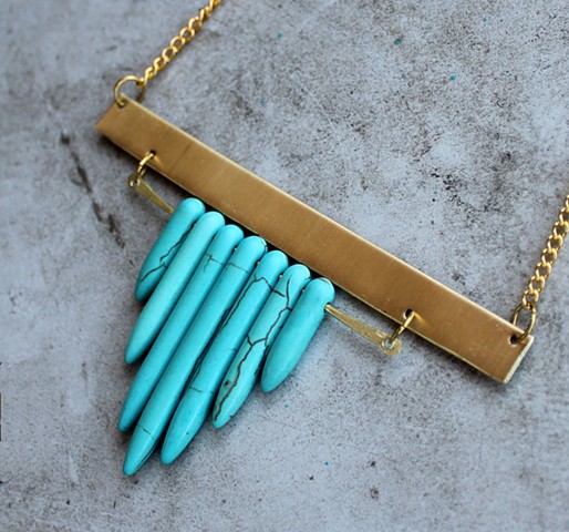 Turquoise Howlite & Brass Bar Necklace