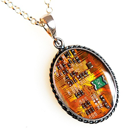 Necklace - circuit board and silver