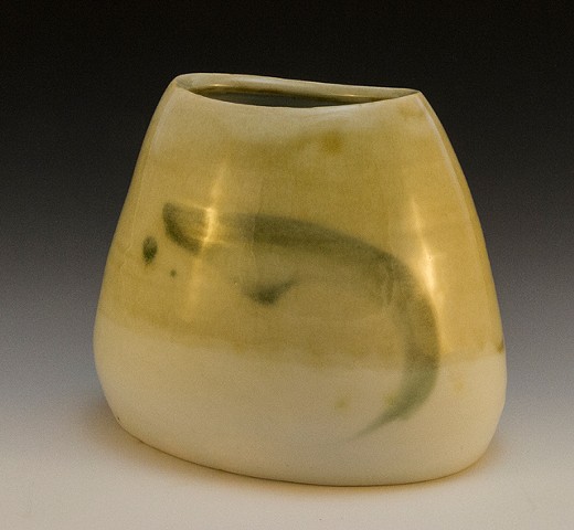 Vase, oval. Porcelain, Shino glaze. By Carol Naughton Ceramics