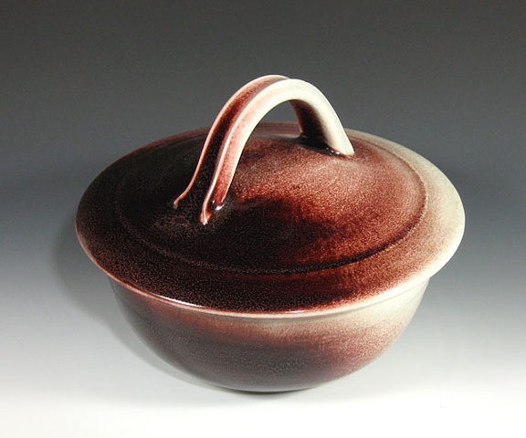 porcelain, covered container, handle, red, Carol Naughton Ceramics