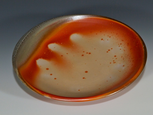 Wood fired plate, porcelain, tenmoku glaze,  by Carol Naughton Ceramics