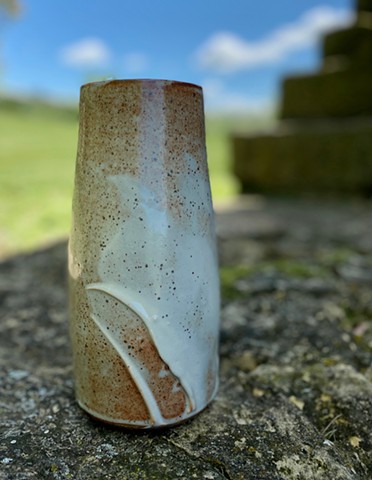 Tall stoneware vase. high fired reduction. shino glaze. by Carol Naughton Ceramics.