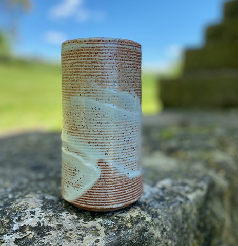 Tall stoneware vase. high fired reduction. shino glaze. by Carol Naughton Ceramics.