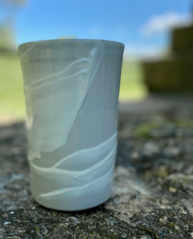 white stoneware vase. high fired reduction. clear glaze. by Carol Naughton Ceramics.