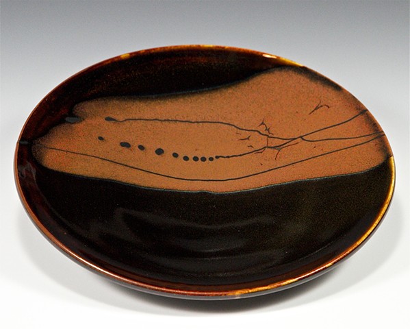 Porcelain Plate with Tenmoku glaze, high fired reduction, by Carol Naughton Ceramics