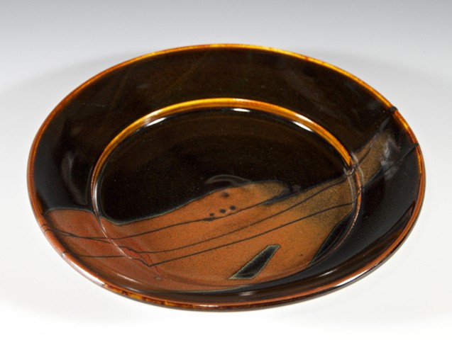 Porcelain plate with Tenmoku glaze, by Carol Naughton Ceramics