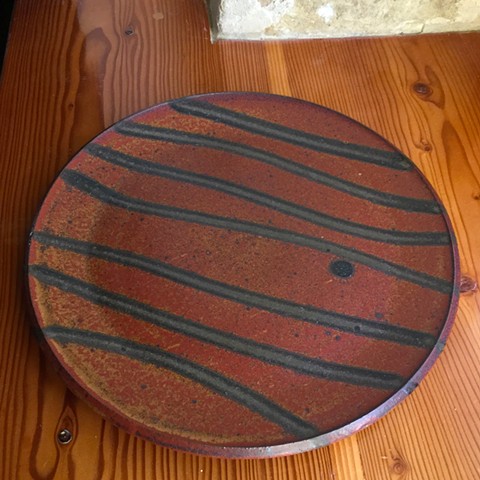 white stoneware, red iron glaze, plate, reduction fired, by Carol Naughton Ceramics
