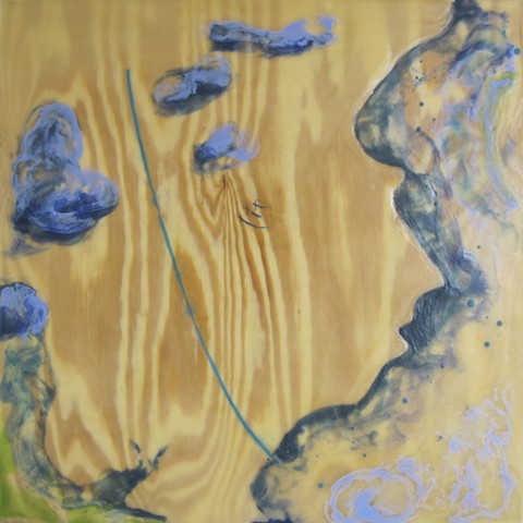 CLOUDS WHISPER TO THE MARTYRS OF AN END TO ALL WARS   32” x 32” encaustic on pine 
