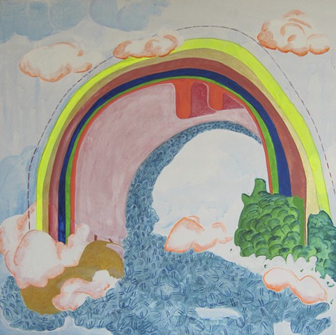 CLOUD PARTY AT THE RAINBOW 36” x 36” acrylic and graphite on canvas 