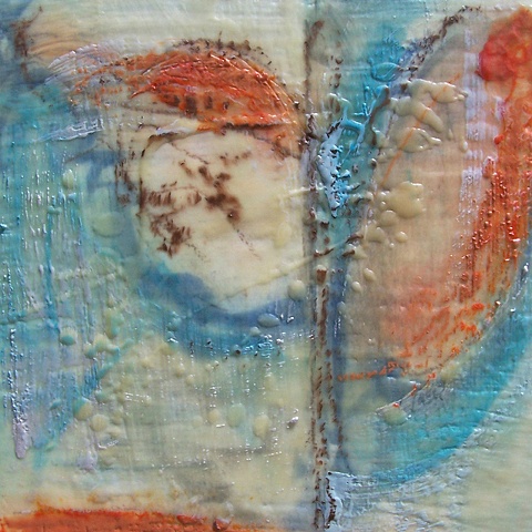 Abstract, encaustic and pigment on board.