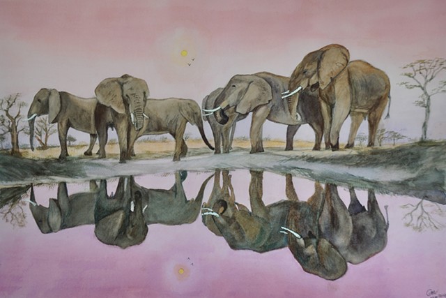 Tsavo Elephants at Dusk