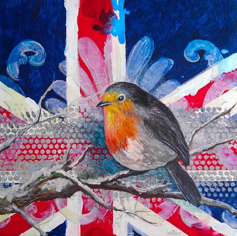 union jack bird robin collage mixed media #lauragammonsstudios laura gammons @lauragammons #camplaura #lauragammons