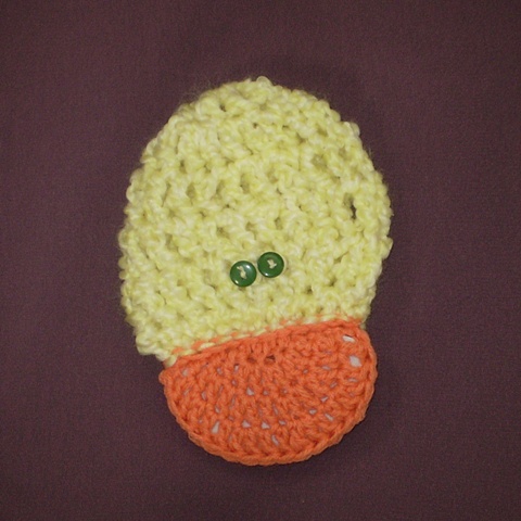 hand-crocheted duck baby hat