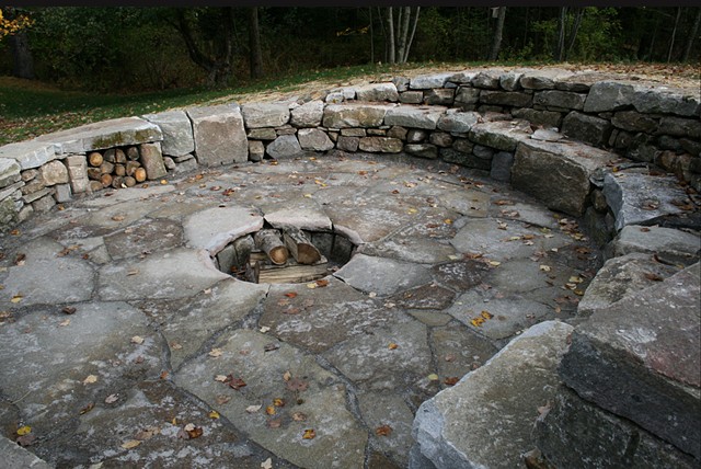 double intersecting walls, fire pit and patio view 2