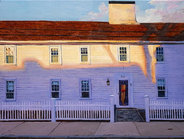 A painting of a Georgian colonial house on Water Street in Newburyport, Massachusetts, by artist Dan Fionte.