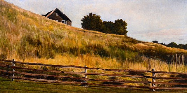 An oil painting of a view from a private way in Shelburne Farms, Shelburne, Vermont