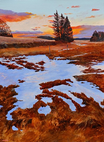 A painting of Little River Pasture near Old Town Hill in Newbury, Massachusetts, by artist Dan Fionte.