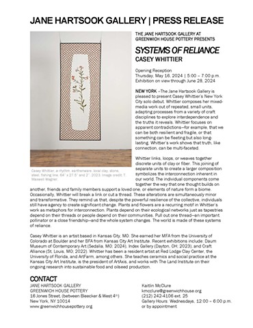Systems of Reliance - Solo Exhibition at Greenwich House Pottery