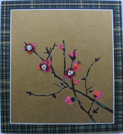 painting of pink blossoms on gold by KarenPattersonBrunke