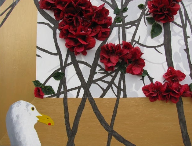 painting of seagulls and bougainvillea by KarenPattersonBrunke