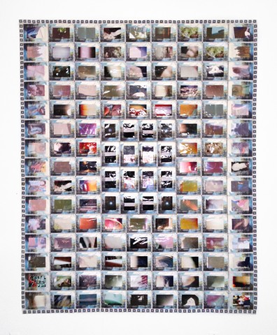 Mixed media quilt--inkjet prints on cloth with text; photographs and thread.