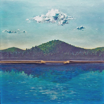 Acrylic on canvas landscape with zipper.