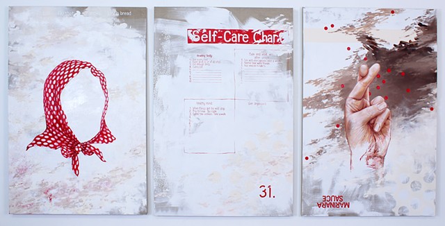The Hag Triptych, 2019, oil on linen, 3 pieces: 60” x 40” each