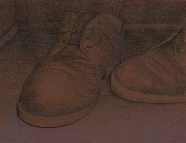 My Grandfather's Shoes  Prismacolor on brown Canson paper