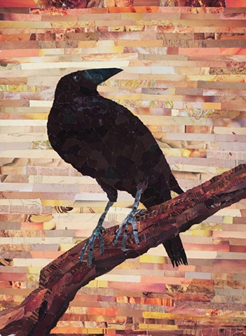 Black raven on gold background