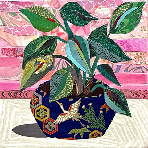 collage, painting, plant painting, representational art, cut paper, contemporary art, fine art