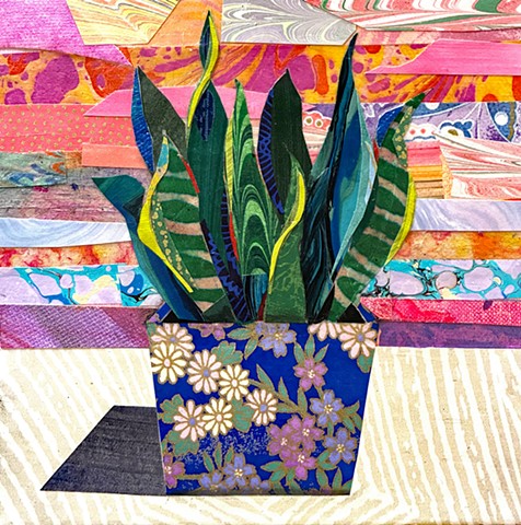 collage, painting, snake plant, mother in law tongue painting, nature painting, green painting, pink painting, animal art, representational art, cut paper, contemporary art, fine art