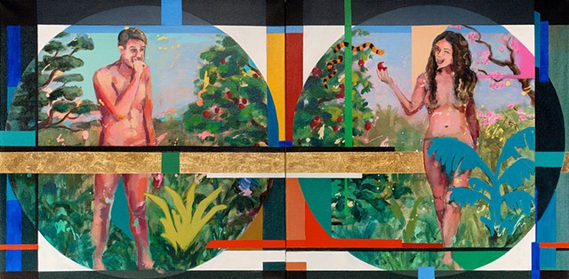 Adam and Eve, Acrylic Painting, Contemporary Painting, Geometric Painting, Colorful, Design, Philadelphia art, Philadelphia Artist, figurative Painting