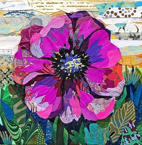 collage, painting, Flower painting, floral painting, garden painting, nature painting, colorful art, representational art, cut paper, contemporary art, fine art