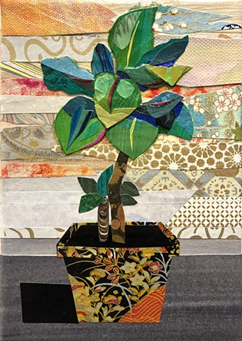 collage, painting, plant painting, representational art, cut paper, contemporary art, fine art