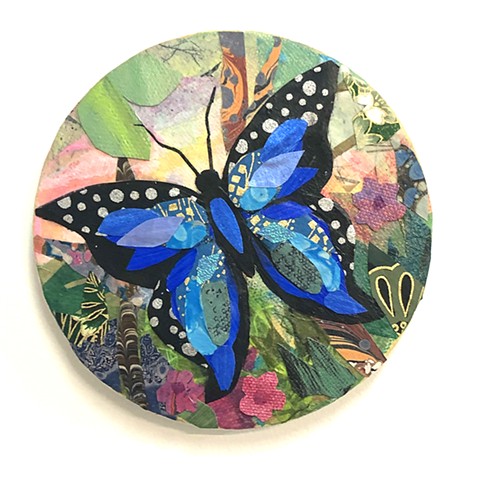 Butterfly painting, blue butterfly, collage, collage painting, mixed media painting, mixed media, contemporary art