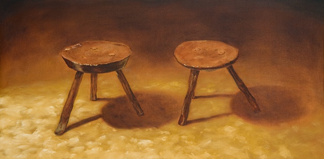 two wooden stools