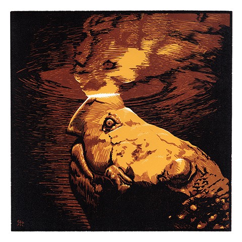 snapping turtle, print, relief, linoleum, reduction