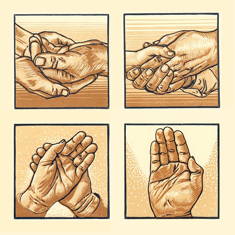 set of 4 hand prints used as illustrations