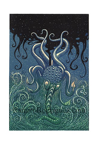 creature with tentacles and trunk creating space and dusting ocean floor