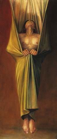 Sespended male figure wrapped in cloth  