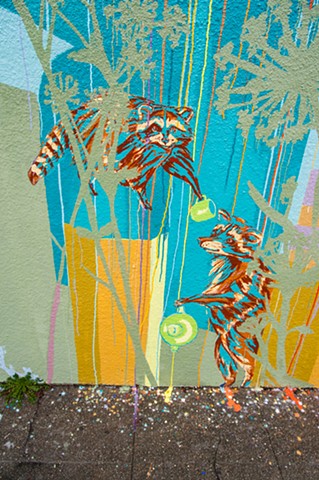 Mural, Solano Avenue, Abrams Claghorn Gallery, BART, raccoons, tea, pottery, weeds