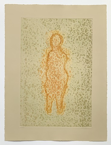 monotype, color, print, goddess, Willendorf, earth, woman, energy
