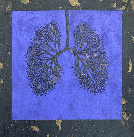 linoleum relief print, lung bronchioles 
