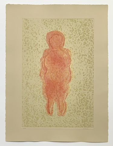 monotype, color, print, goddess, Willendorf, earth, blood, woman