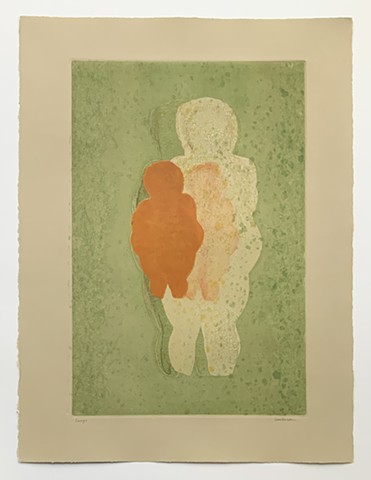 monotype, color, print, goddess, Willendorf, earth