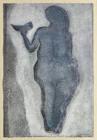 Laussel figure holding horn print blue white black