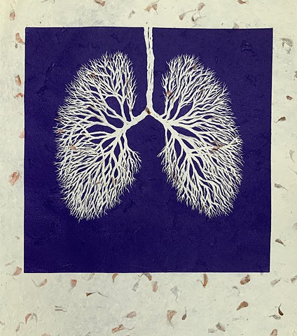 Lung bronchioles, linoleum relief print