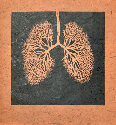 lung bronchioles, linoleum relief print